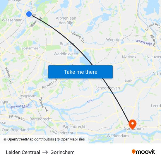 Leiden Centraal to Gorinchem map