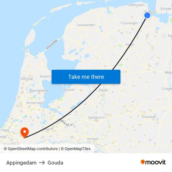 Appingedam to Gouda map