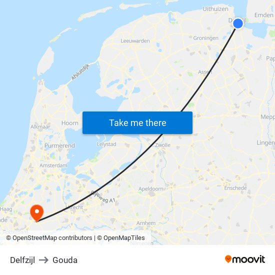 Delfzijl to Gouda map