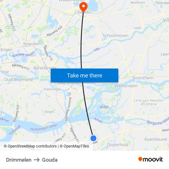 Drimmelen to Gouda map