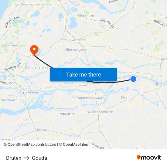 Druten to Gouda map