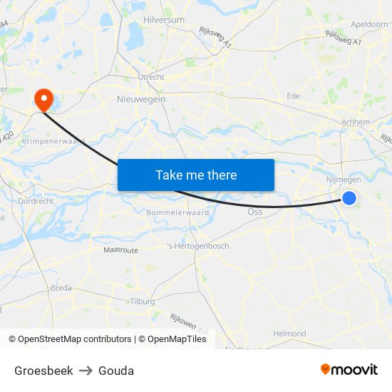 Groesbeek to Gouda map