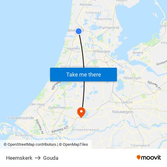 Heemskerk to Gouda map