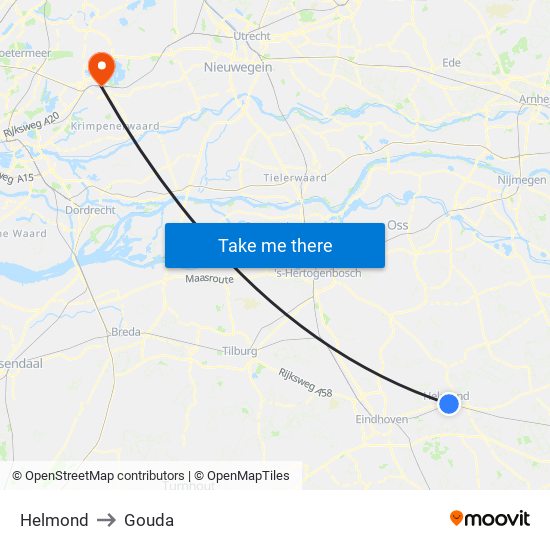 Helmond to Gouda map