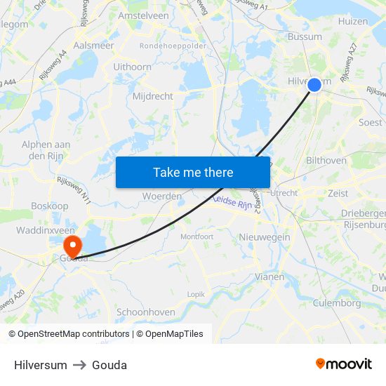 Hilversum to Gouda map