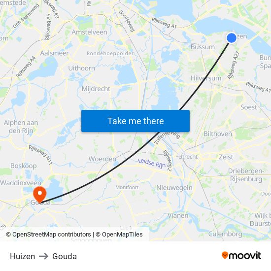 Huizen to Gouda map