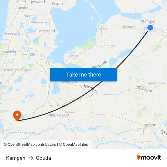 Kampen to Gouda map