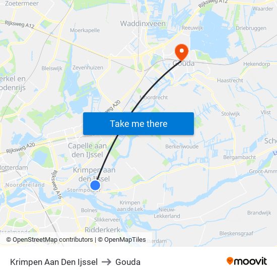 Krimpen Aan Den Ijssel to Gouda map