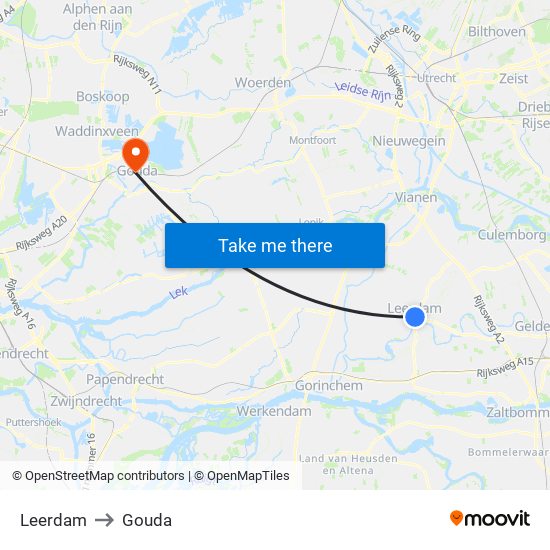 Leerdam to Gouda map