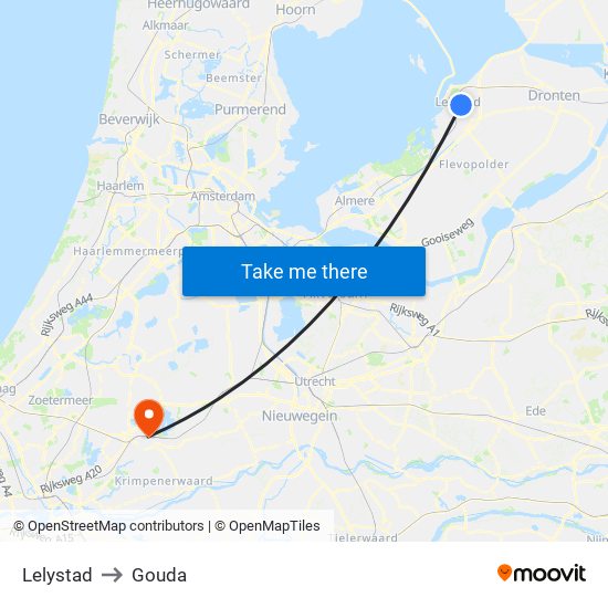 Lelystad to Gouda map