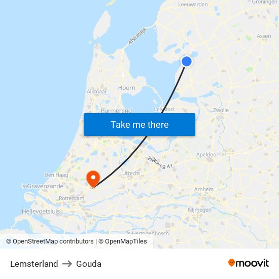 Lemsterland to Gouda map