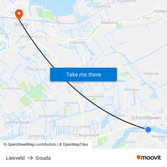 Liesveld to Gouda map