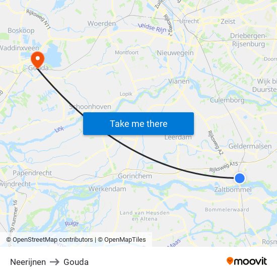Neerijnen to Gouda map