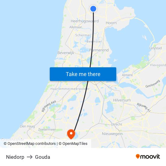 Niedorp to Gouda map