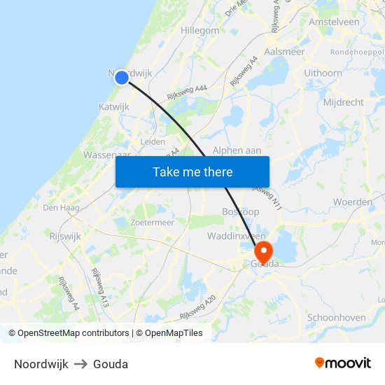 Noordwijk to Gouda map