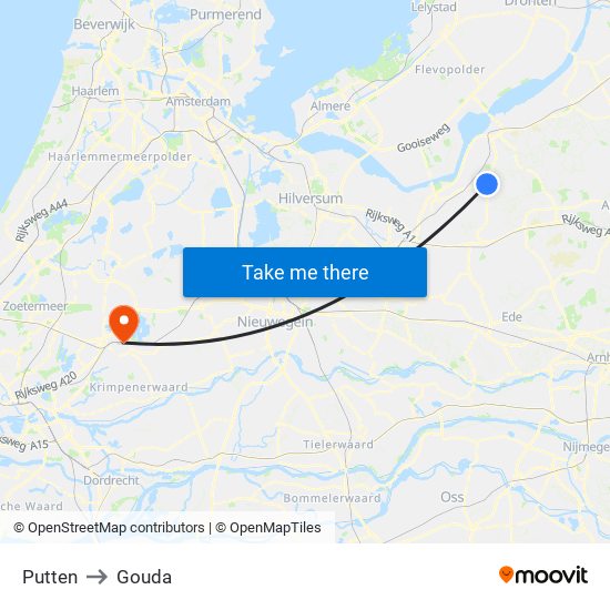 Putten to Gouda map