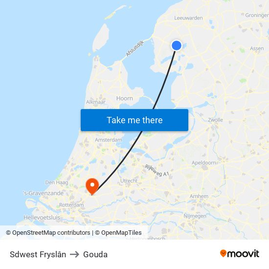 Sdwest Fryslân to Gouda map