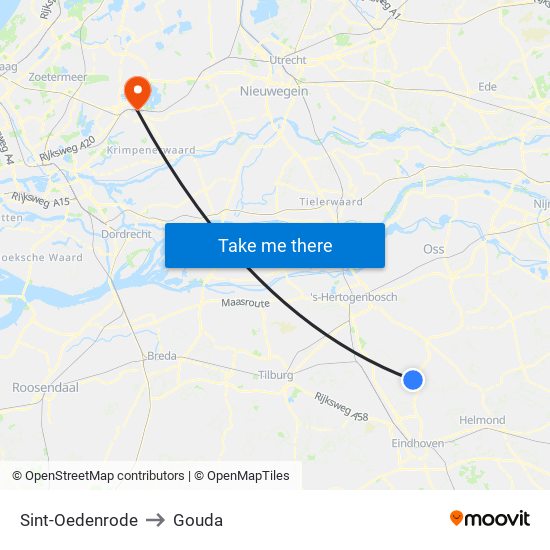 Sint-Oedenrode to Gouda map