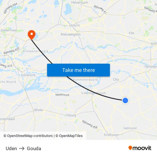 Uden to Gouda map