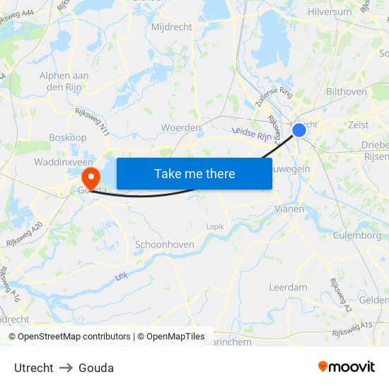 Utrecht to Gouda map