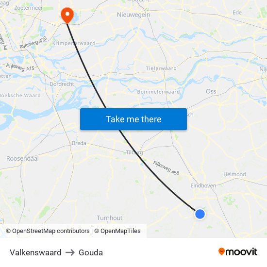 Valkenswaard to Gouda map