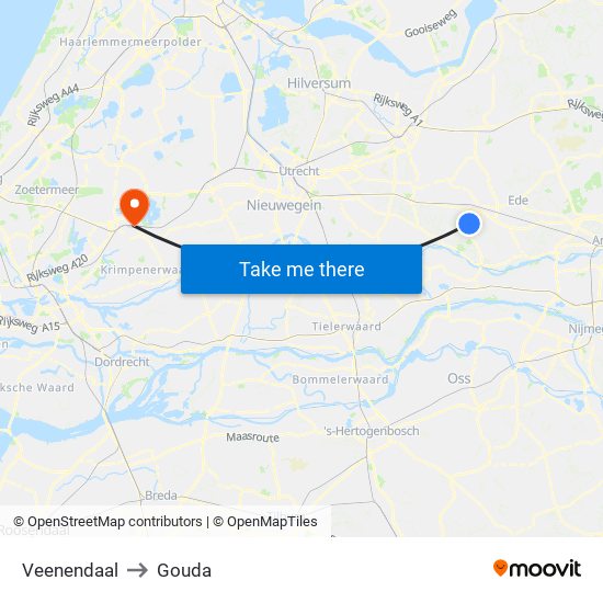 Veenendaal to Gouda map