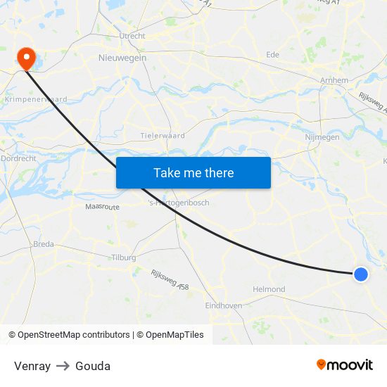 Venray to Gouda map