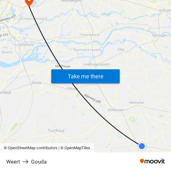 Weert to Gouda map