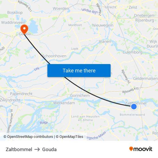 Zaltbommel to Gouda map