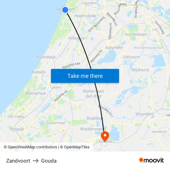 Zandvoort to Gouda map