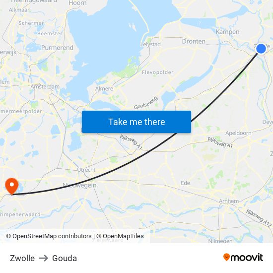 Zwolle to Gouda map