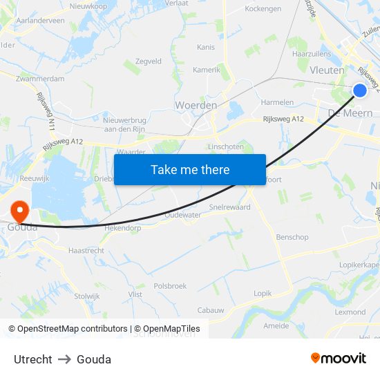 Utrecht to Gouda map