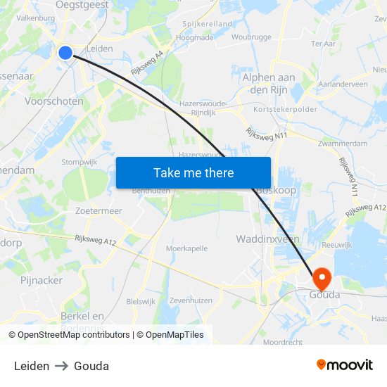 Leiden to Gouda map