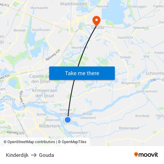 Kinderdijk to Gouda map