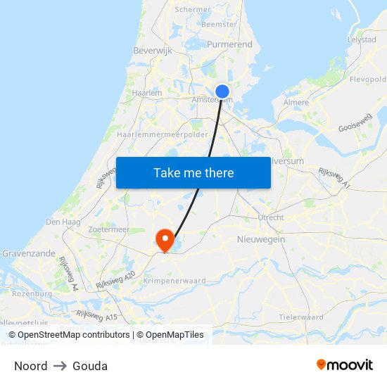 Noord to Gouda map