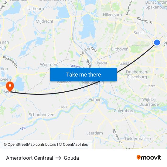 Amersfoort Centraal to Gouda map
