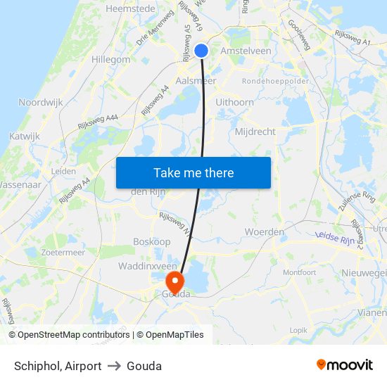 Schiphol, Airport to Gouda map