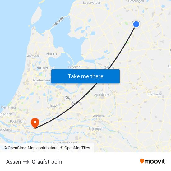 Assen to Graafstroom map