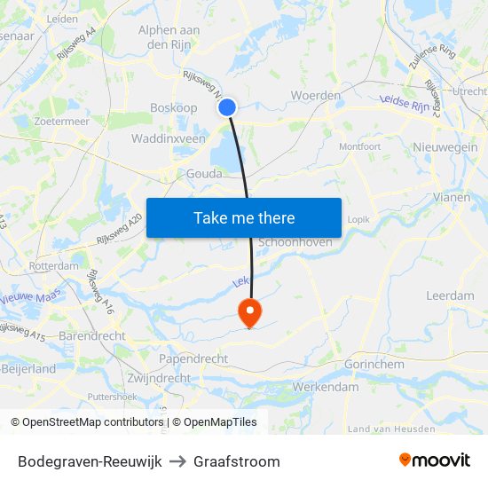 Bodegraven-Reeuwijk to Graafstroom map