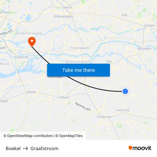 Boekel to Graafstroom map