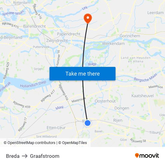 Breda to Graafstroom map