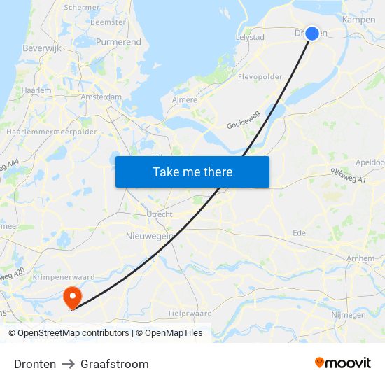 Dronten to Graafstroom map