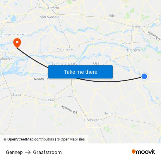 Gennep to Graafstroom map