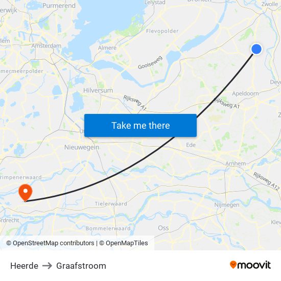 Heerde to Graafstroom map