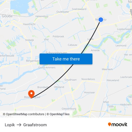 Lopik to Graafstroom map