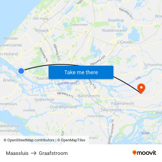 Maassluis to Graafstroom map
