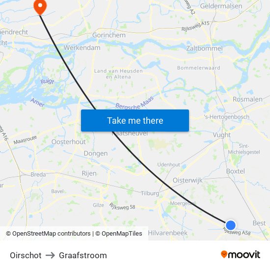 Oirschot to Graafstroom map