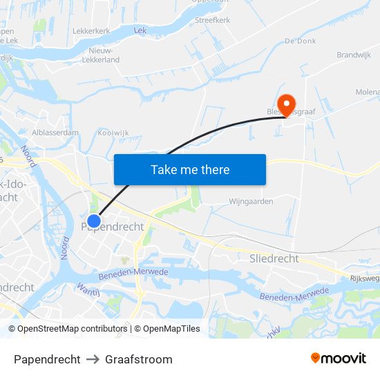 Papendrecht to Graafstroom map