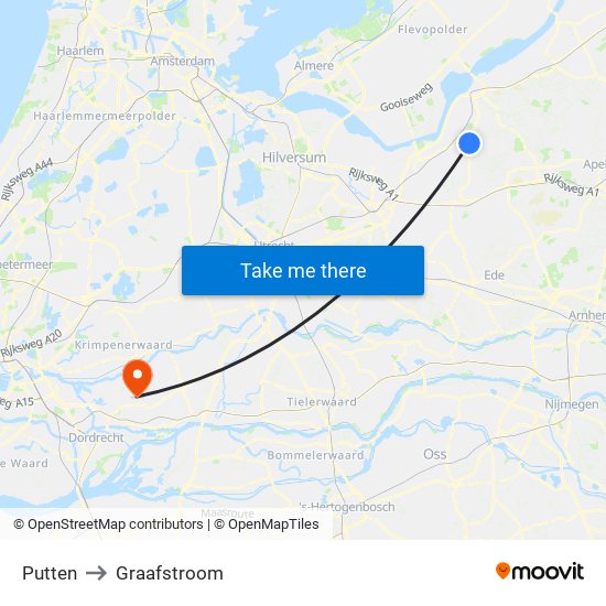 Putten to Graafstroom map