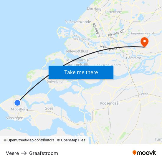 Veere to Graafstroom map